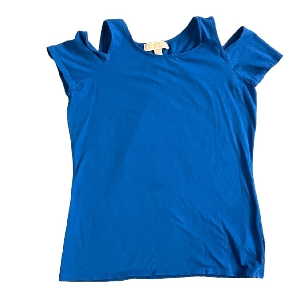 Michael Kors | Royal blue top shirt blouse | short sleeve | peep shoulder